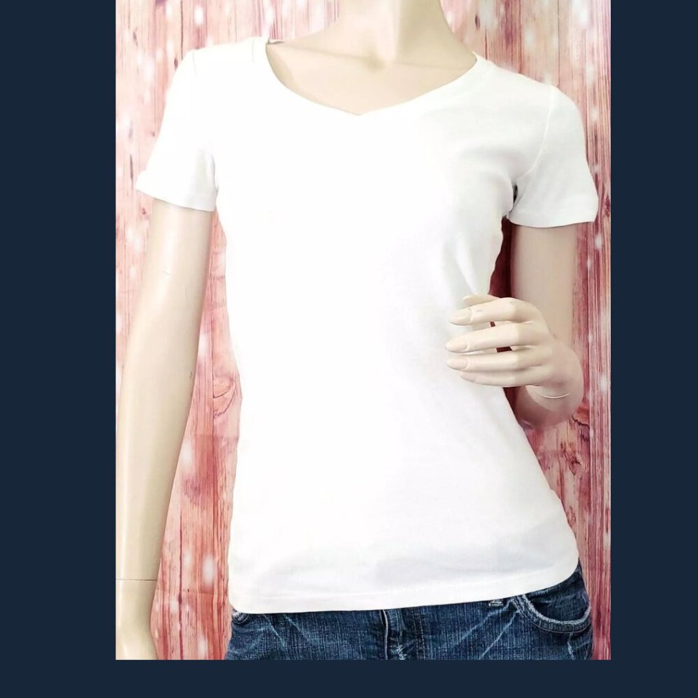 Eddie Bauer Womens Essential Cotton V Neck T Shirt Tee White - XS